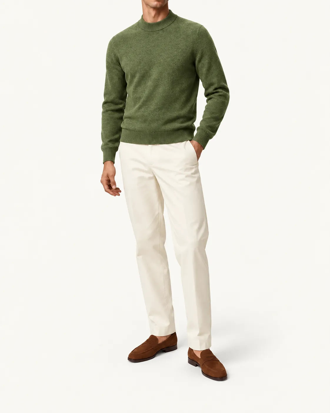 Verde militar | Jersey de cuello perkins – vista delantera