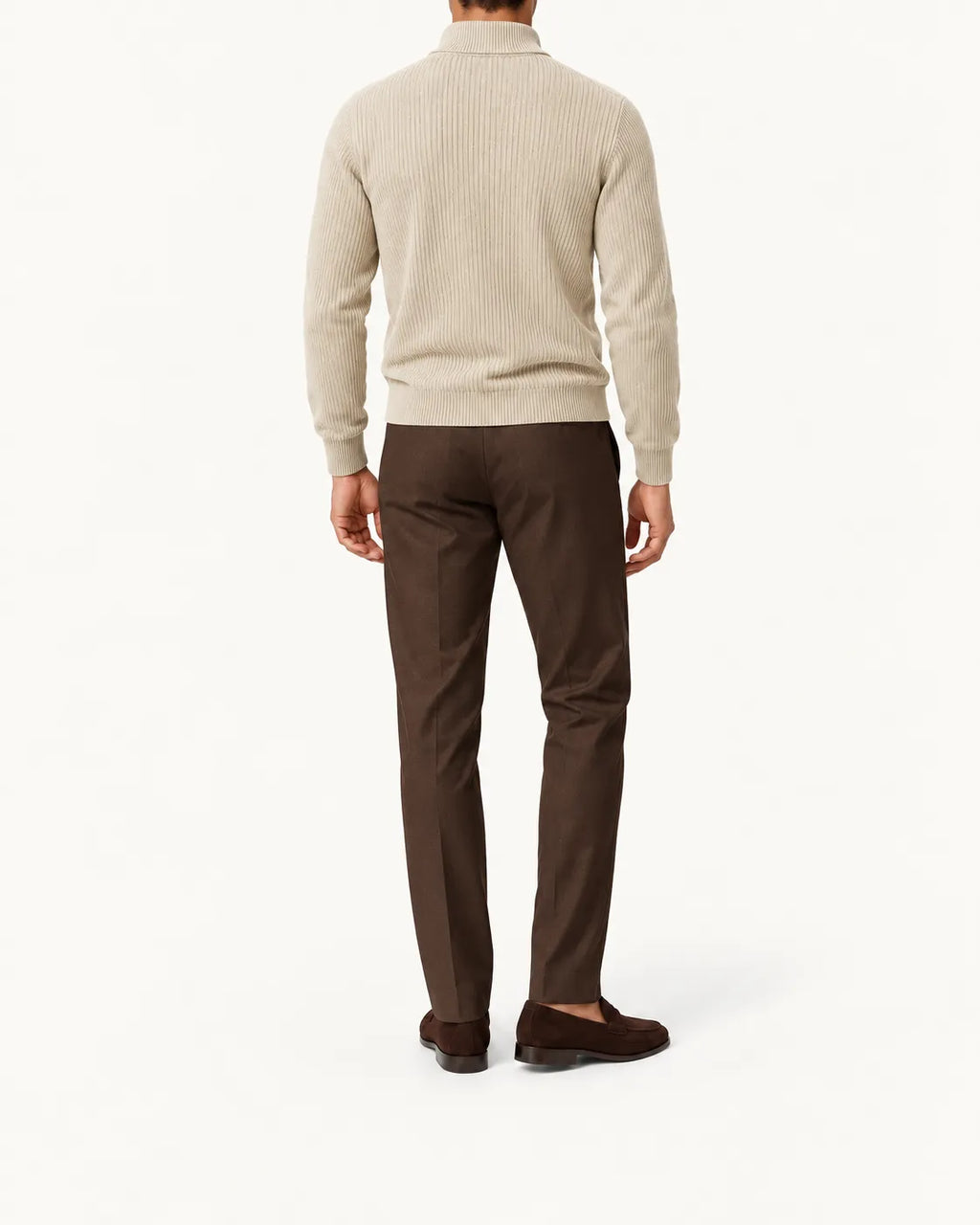 Beige | Jersey de media cremallera de punto texturizado – vista trasera
