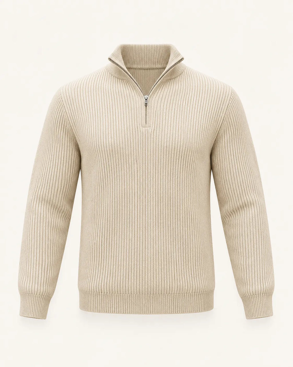 Beige | Jersey de media cremallera de punto texturizado