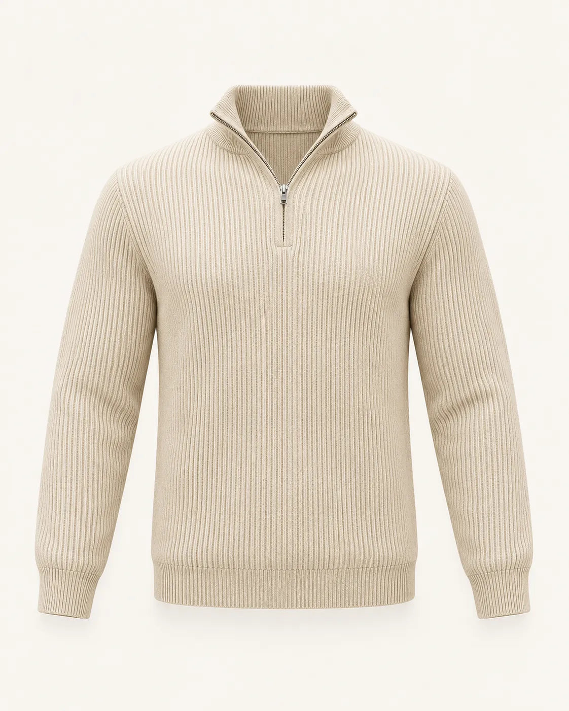 Beige | Jersey de media cremallera de punto texturizado