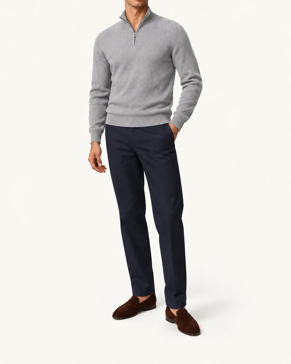 Gris claro | Jersey de media cremallera de punto texturizado – vista delantera