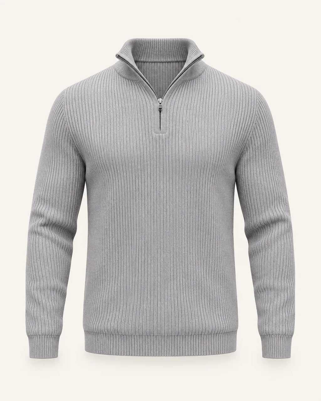 Gris claro | Jersey de media cremallera de punto texturizado