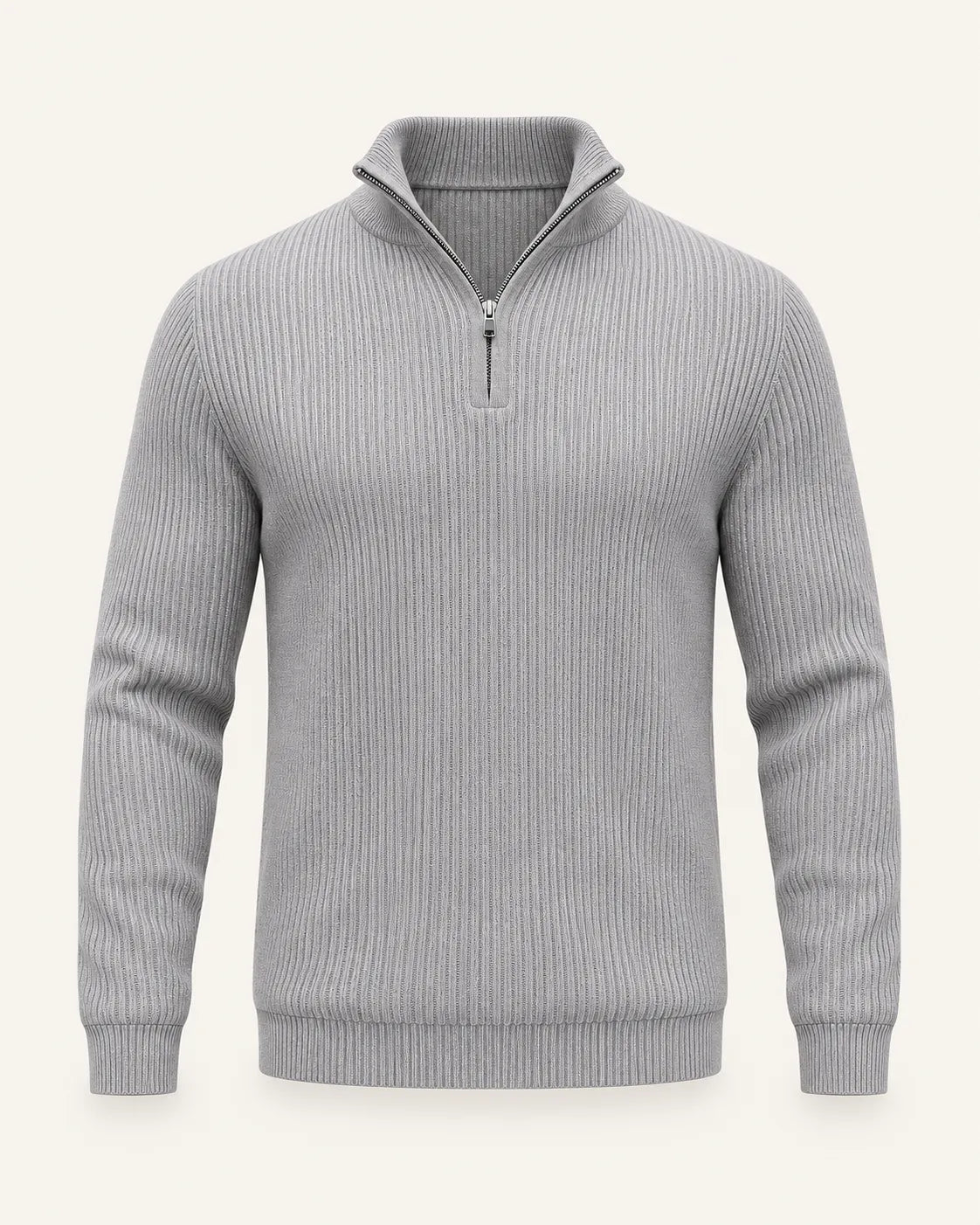 Gris claro | Jersey de media cremallera de punto texturizado