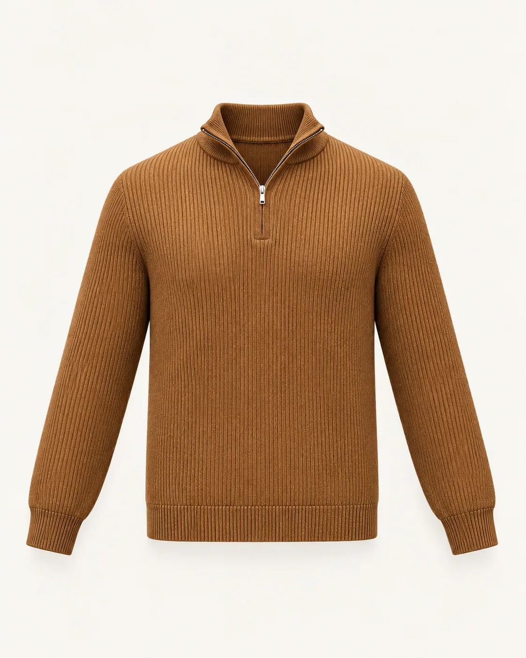 Marrón | Jersey de media cremallera de punto texturizado