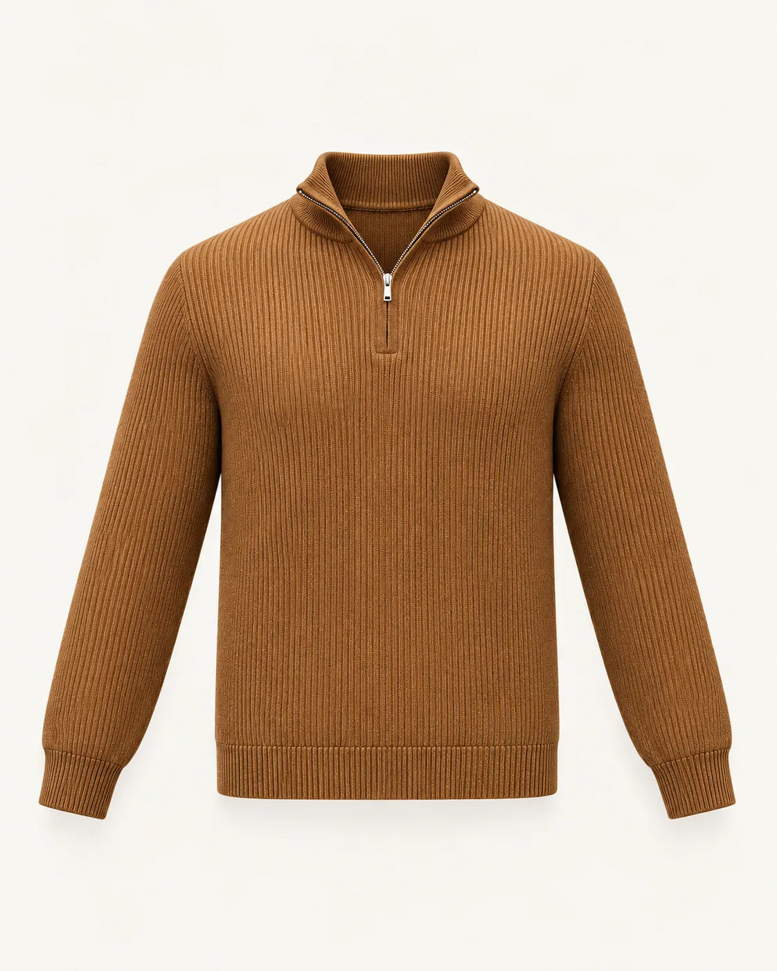 Marrón | Jersey de media cremallera de punto texturizado