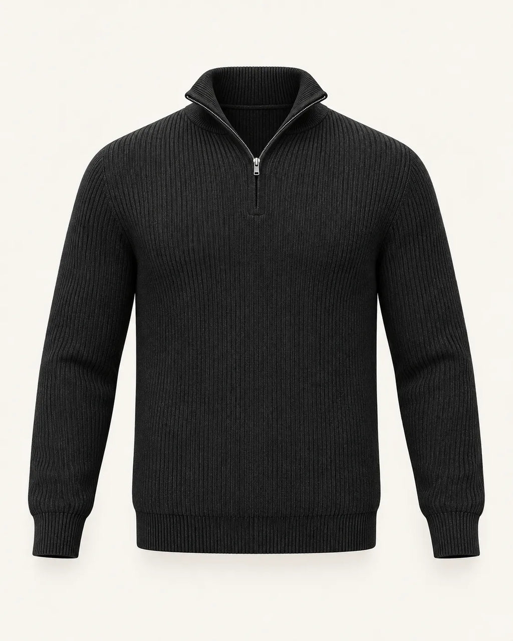 Negro | Jersey de media cremallera de punto texturizado