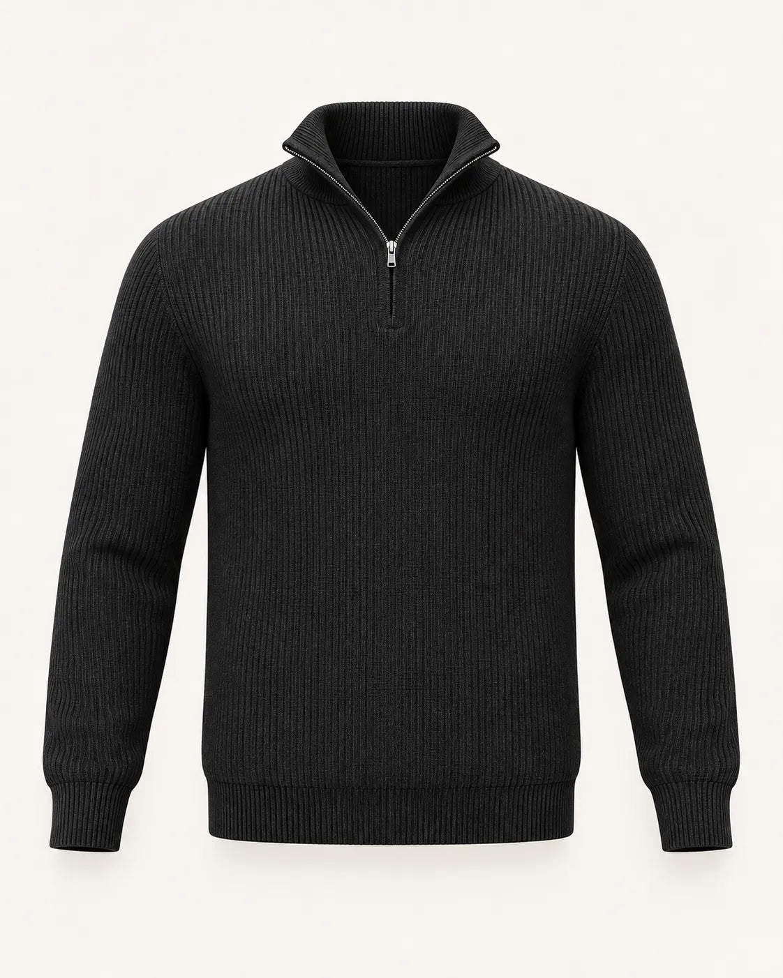 Negro | Jersey de media cremallera de punto texturizado