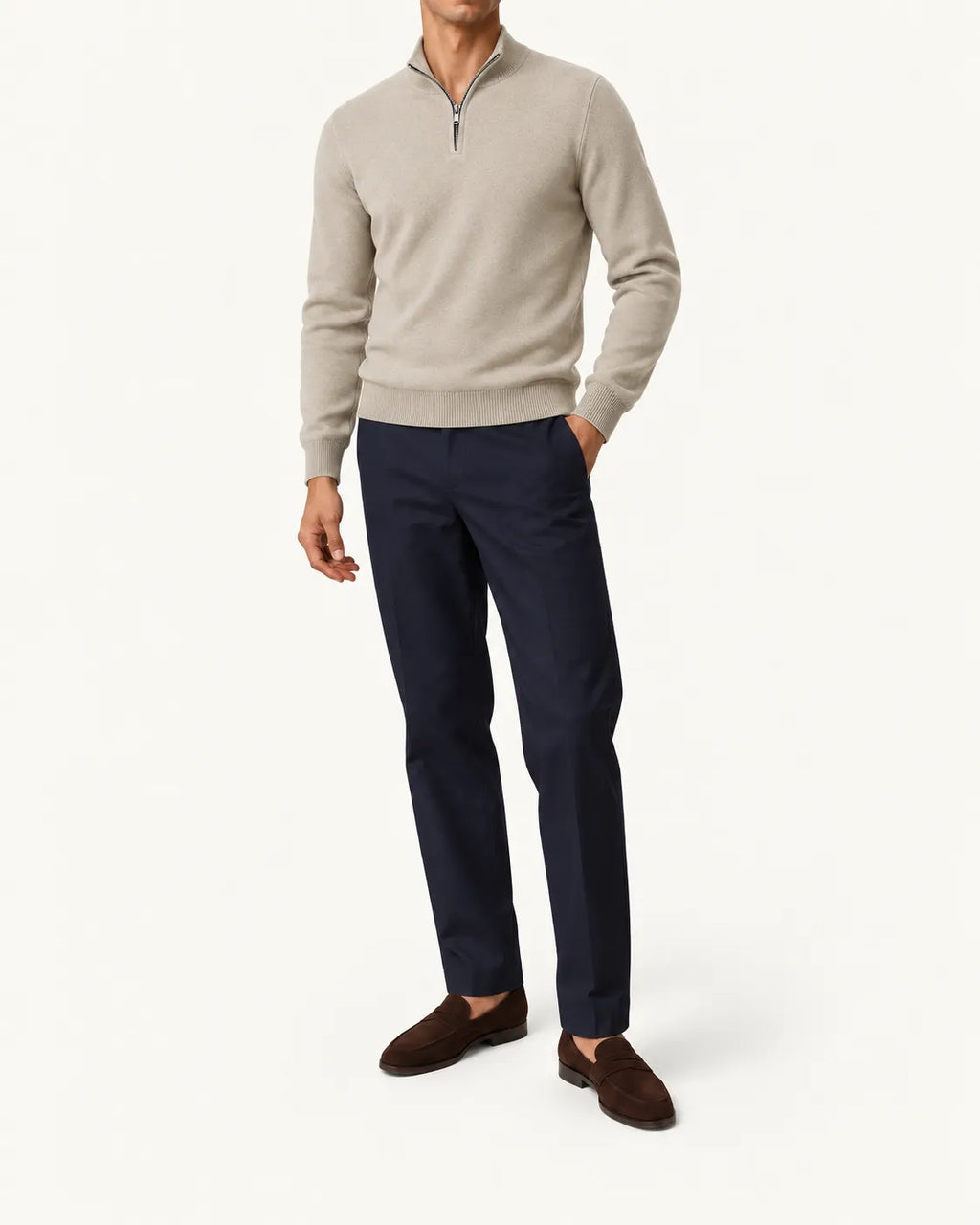 Beige | Jersey de media cremallera ligero – vista delantera