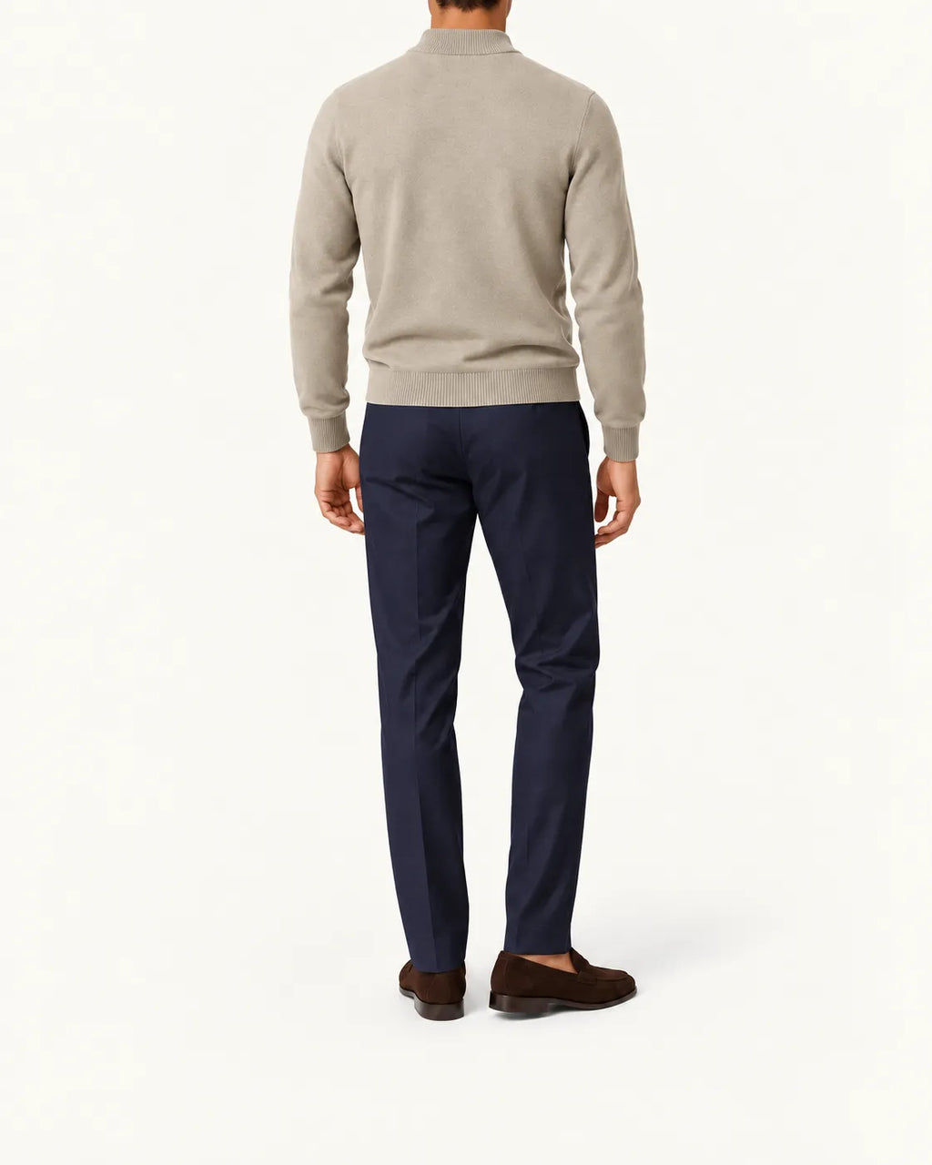 Beige | Jersey de media cremallera ligero – vista trasera