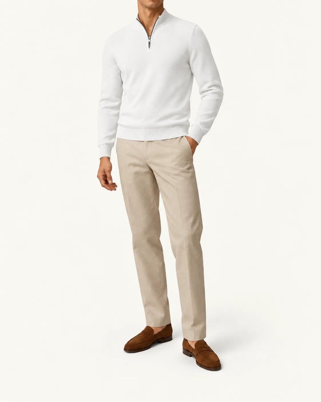 Blanco | Jersey de media cremallera ligero – vista delantera