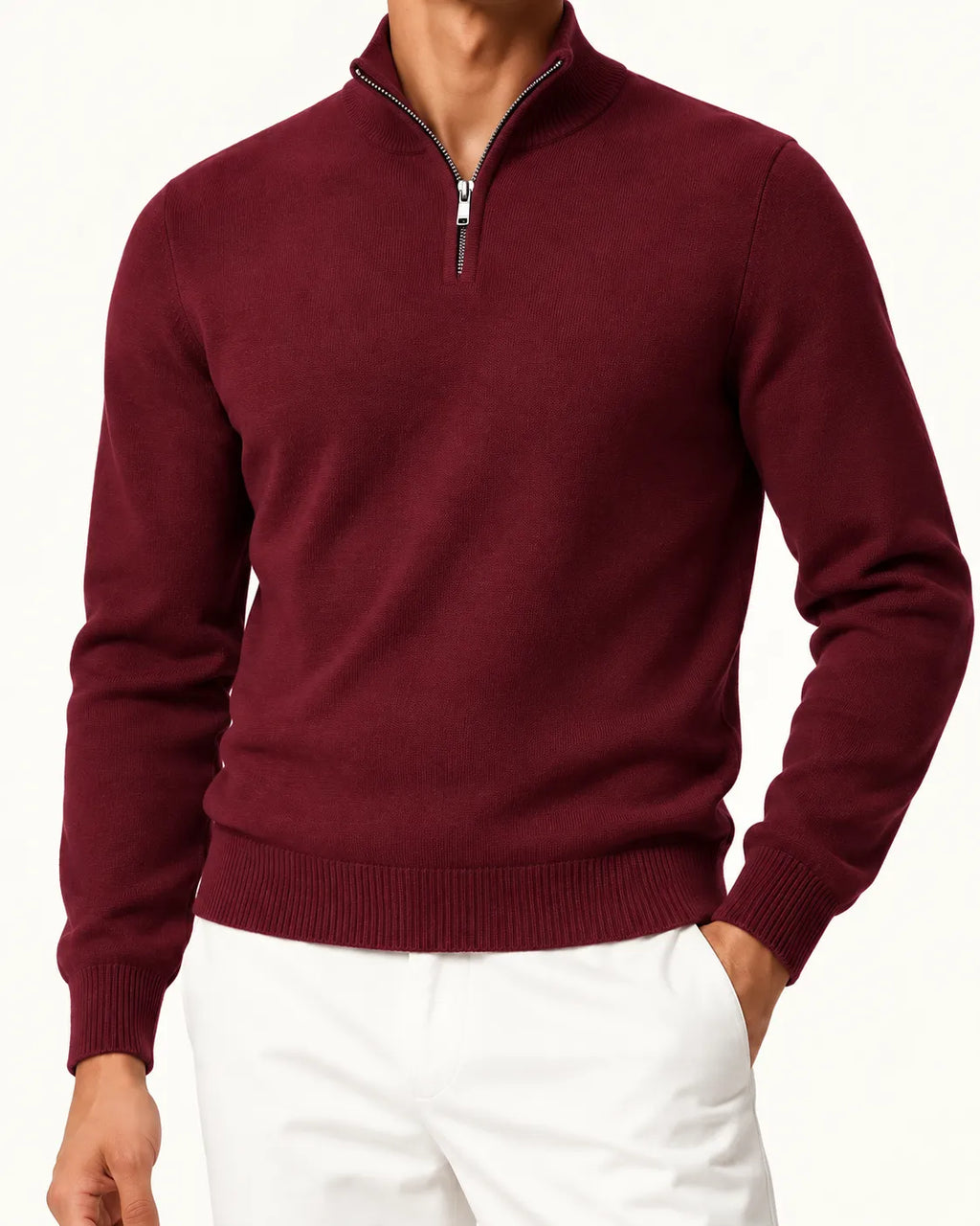 Burdeos | Jersey de media cremallera ligero – detalle