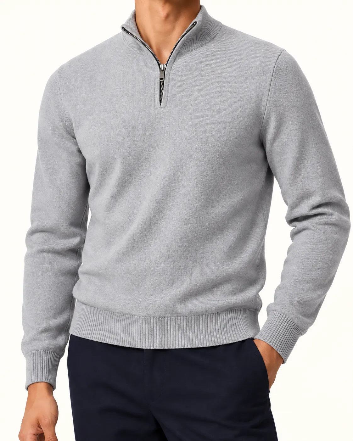 Gris claro | Jersey de media cremallera ligero – detalle