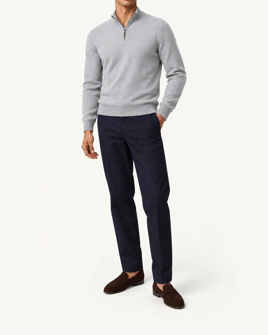 Gris claro | Jersey de media cremallera ligero – vista delantera