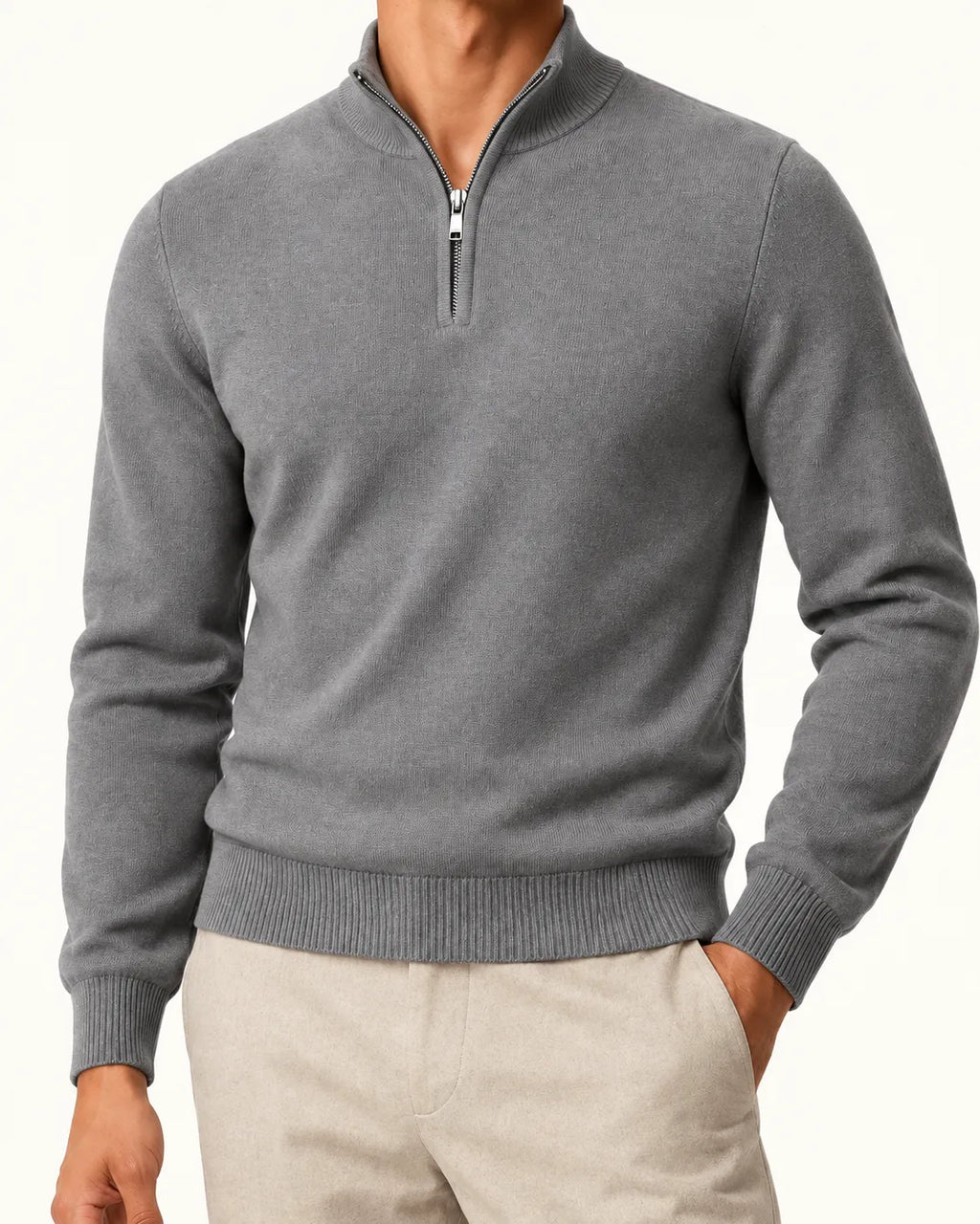 Gris oscuro | Jersey de media cremallera ligero – detalle