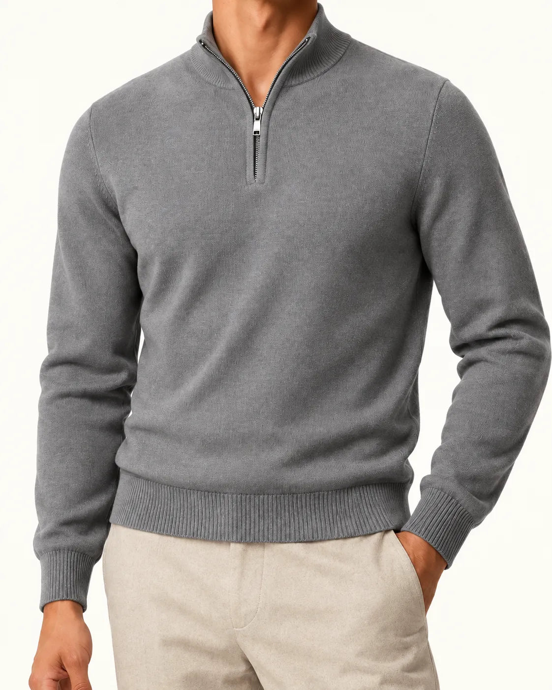 Gris oscuro | Jersey de media cremallera ligero – detalle