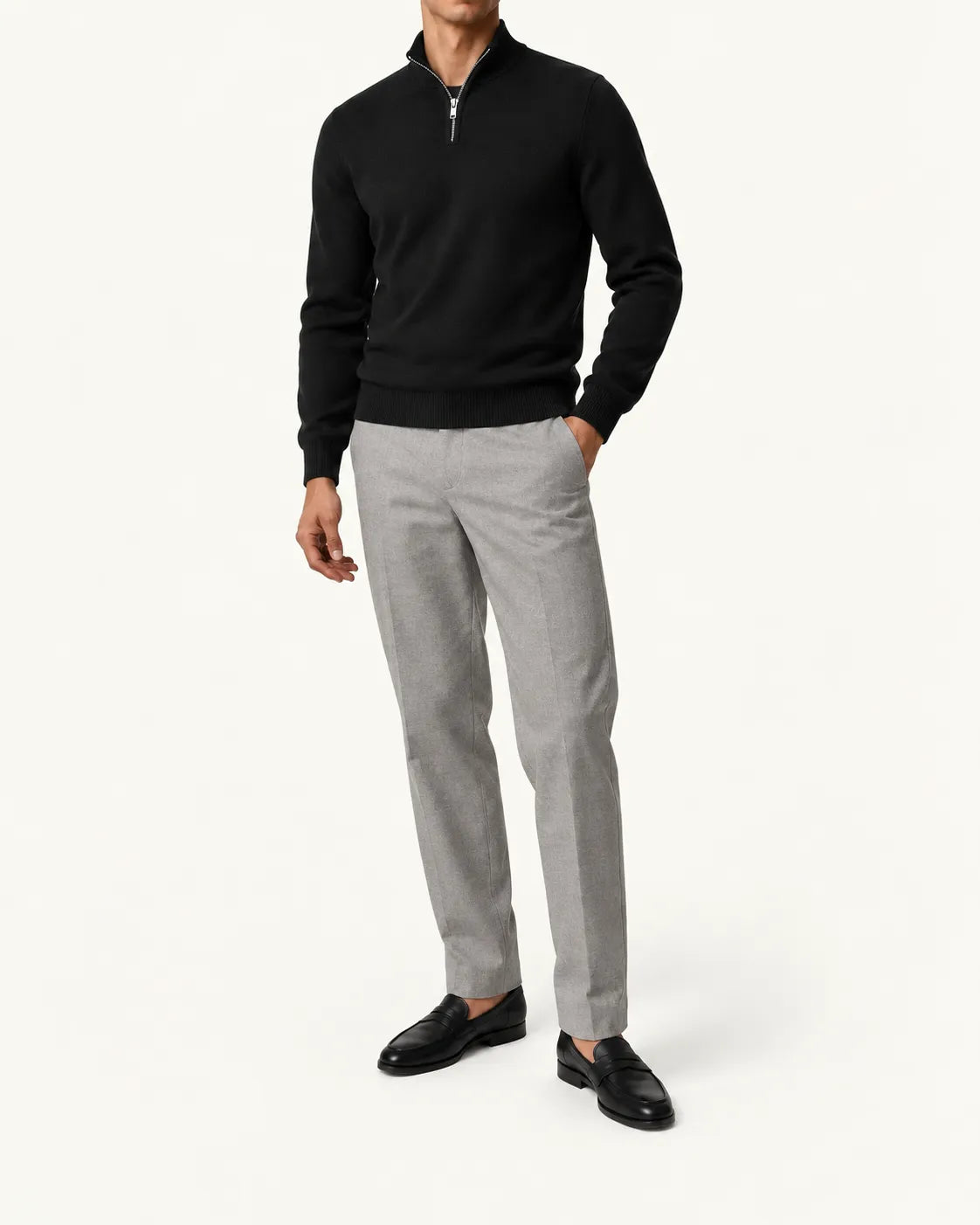 Negro | Jersey de media cremallera ligero – vista delantera