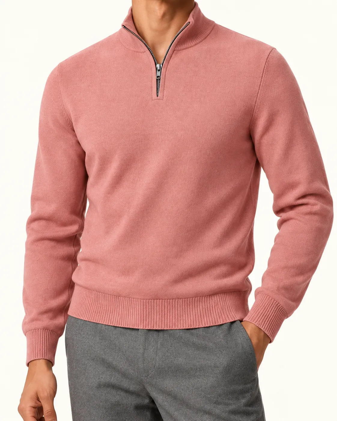 Rosa | Jersey de media cremallera ligero – detalle