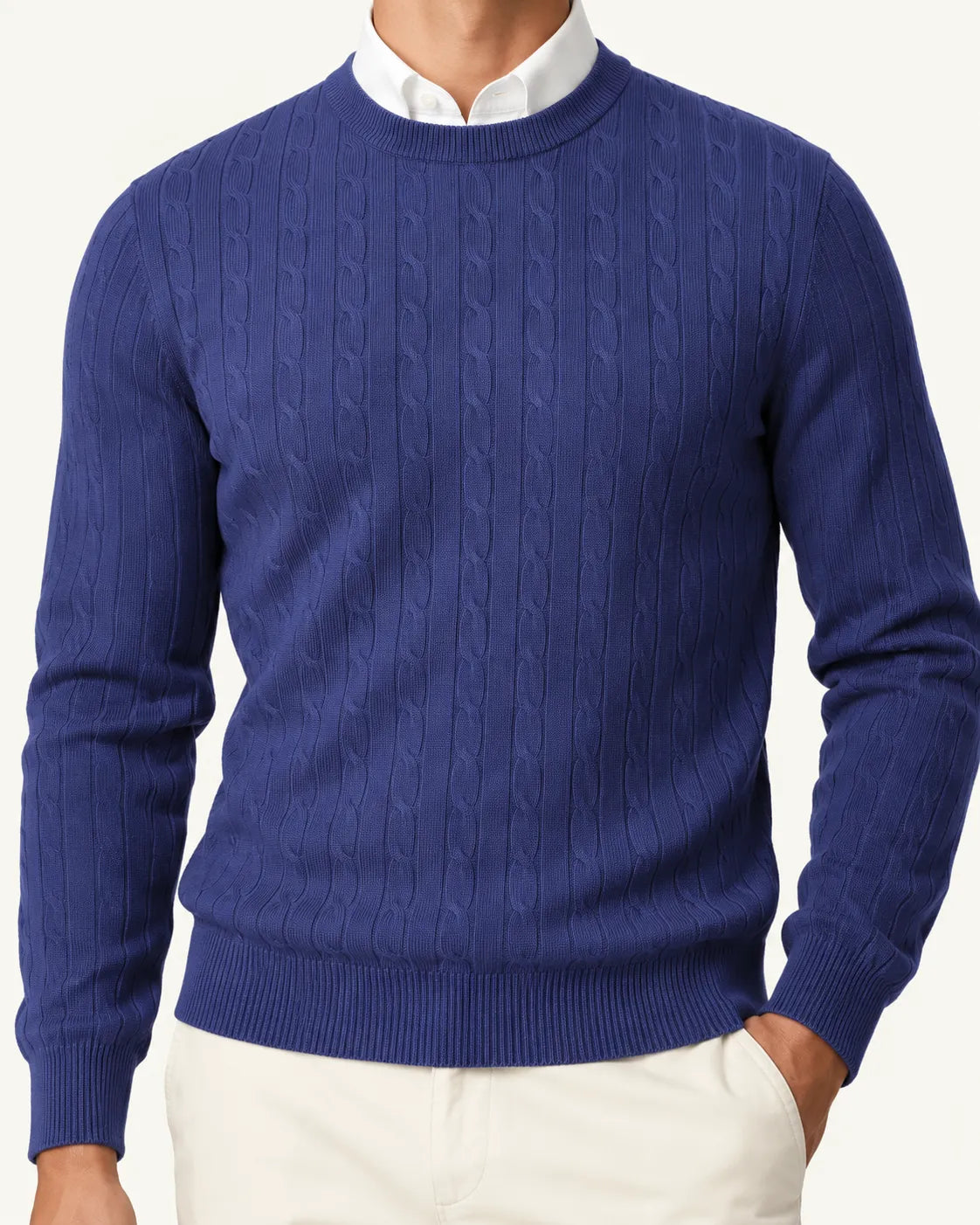 Azul real | Jersey de ochos de cuello redondo – detalle