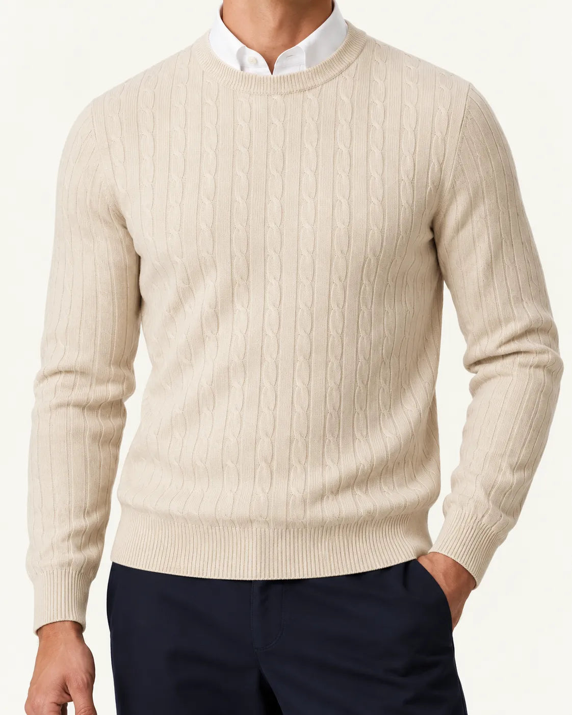 Beige | Jersey de ochos de cuello redondo – detalle