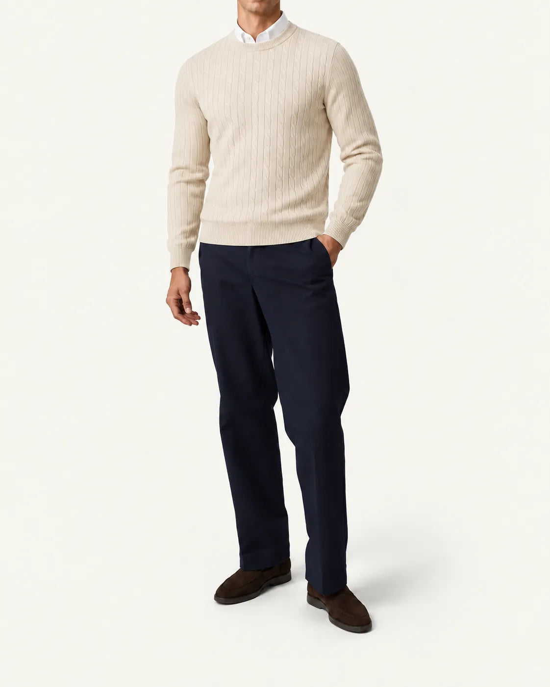 Beige | Jersey de ochos de cuello redondo – vista delantera