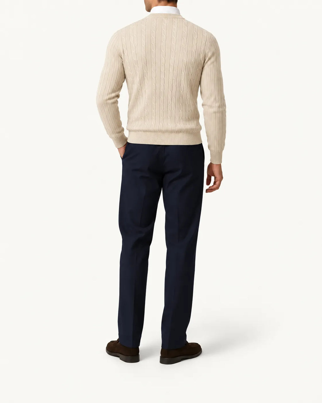 Beige | Jersey de ochos de cuello redondo – vista trasera
