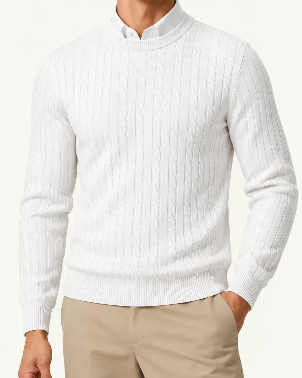 Blanco | Jersey de ochos de cuello redondo – detalle