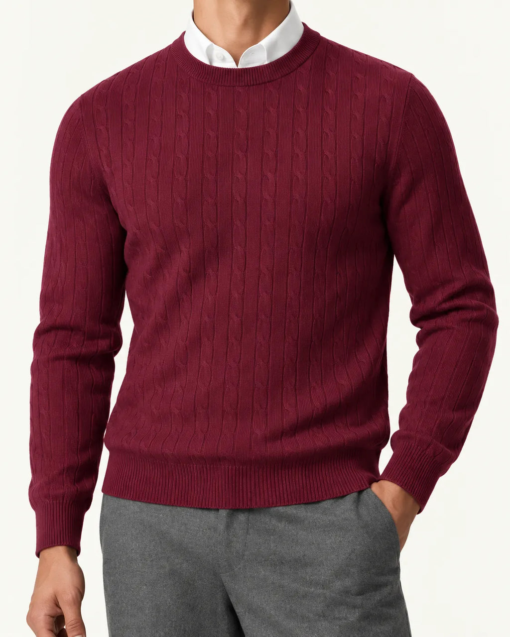 Burdeos | Jersey de ochos de cuello redondo – detalle
