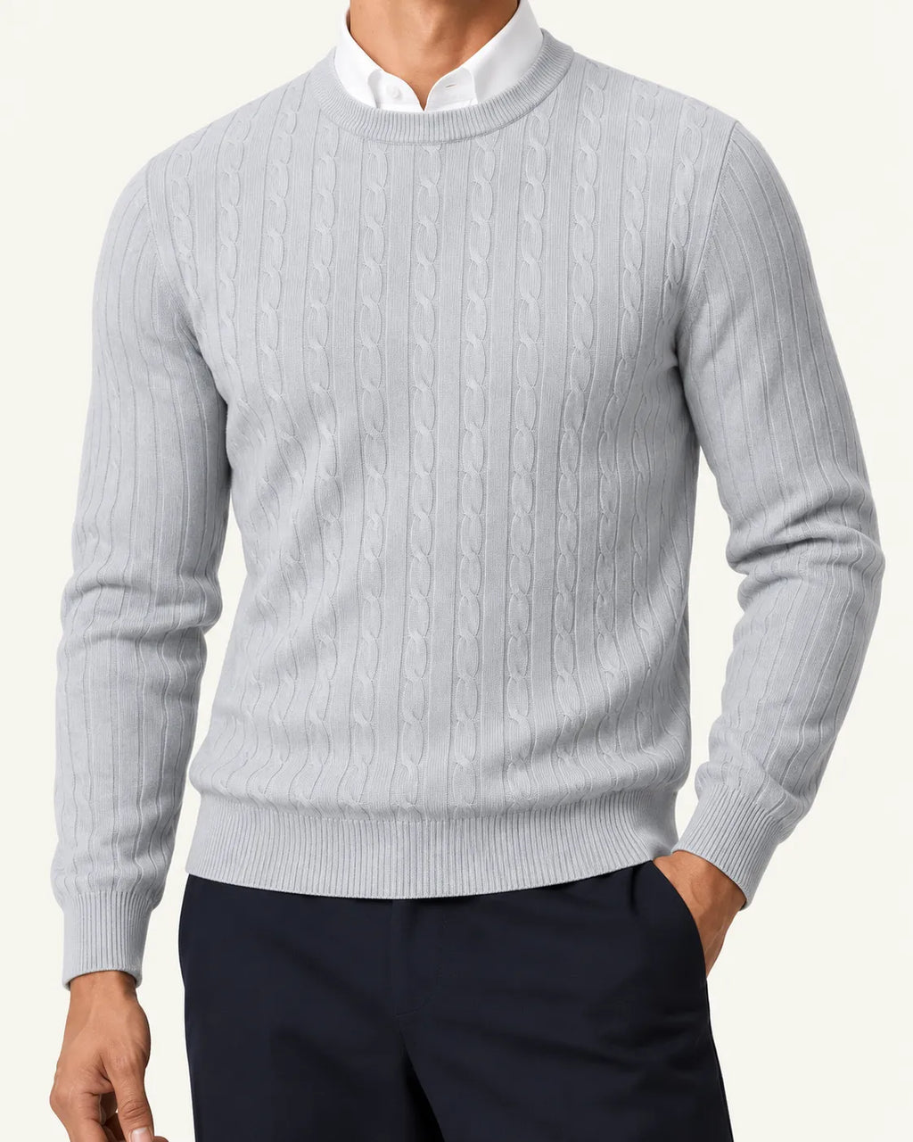 Gris claro | Jersey de ochos de cuello redondo – detalle