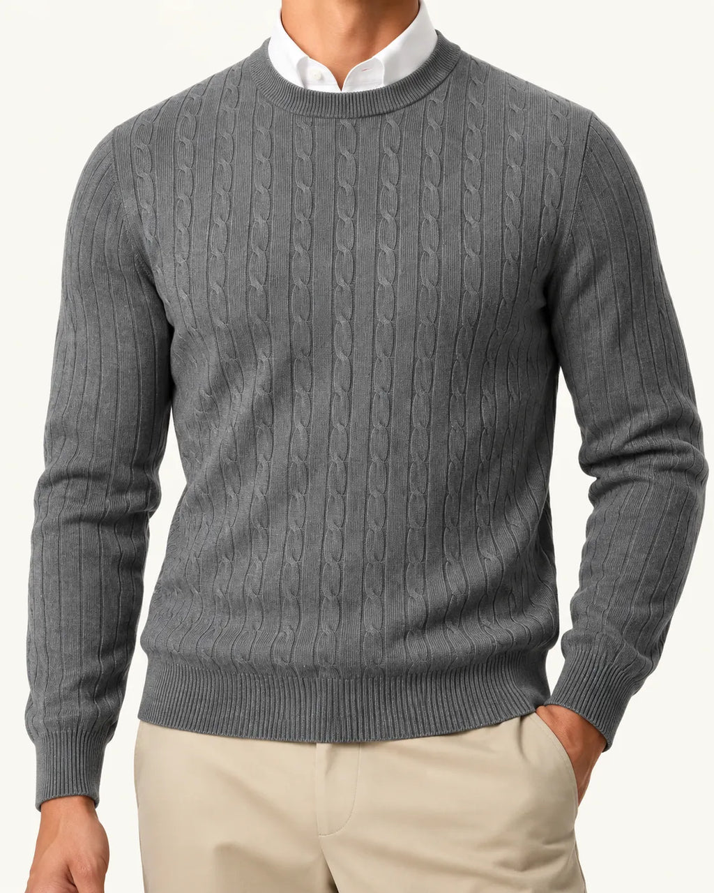 Gris oscuro | Jersey de ochos de cuello redondo – detalle