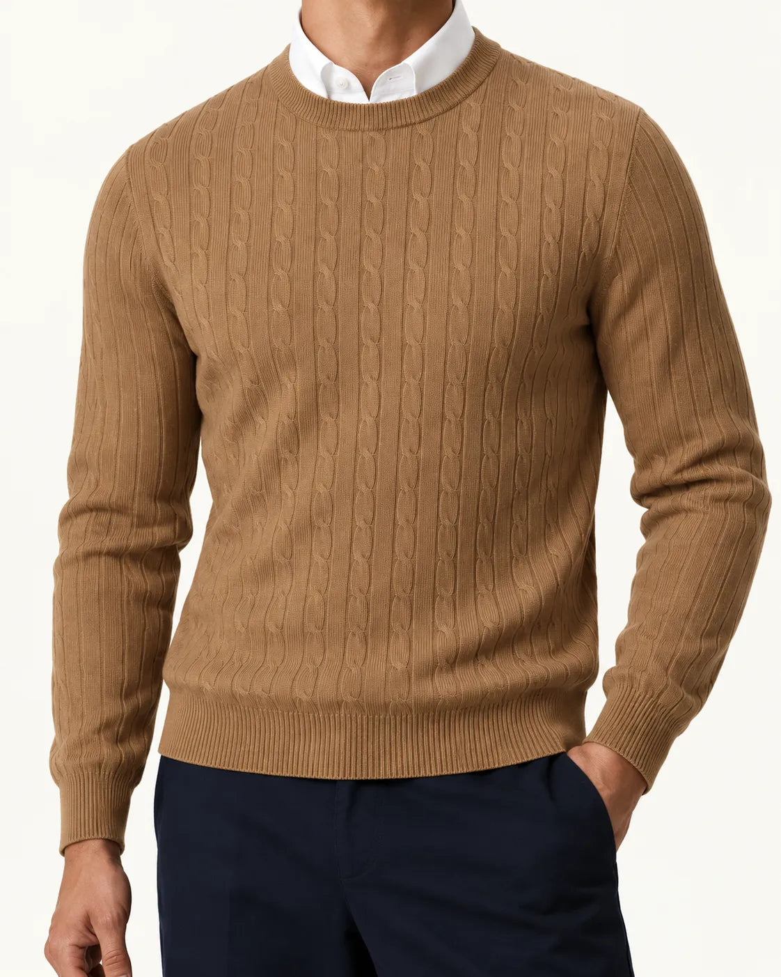 Marrón | Jersey de ochos de cuello redondo – detalle