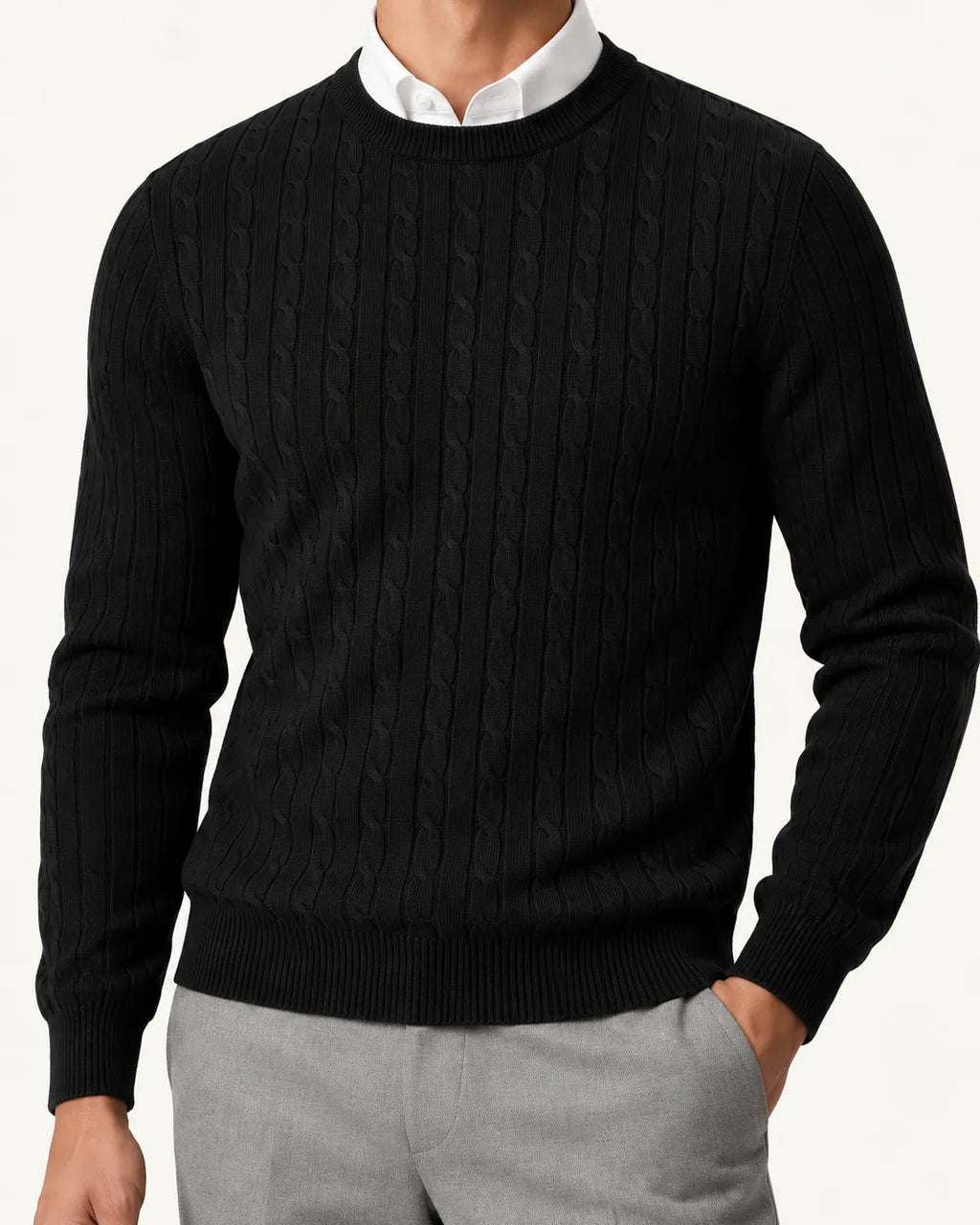 Negro | Jersey de ochos de cuello redondo – detalle