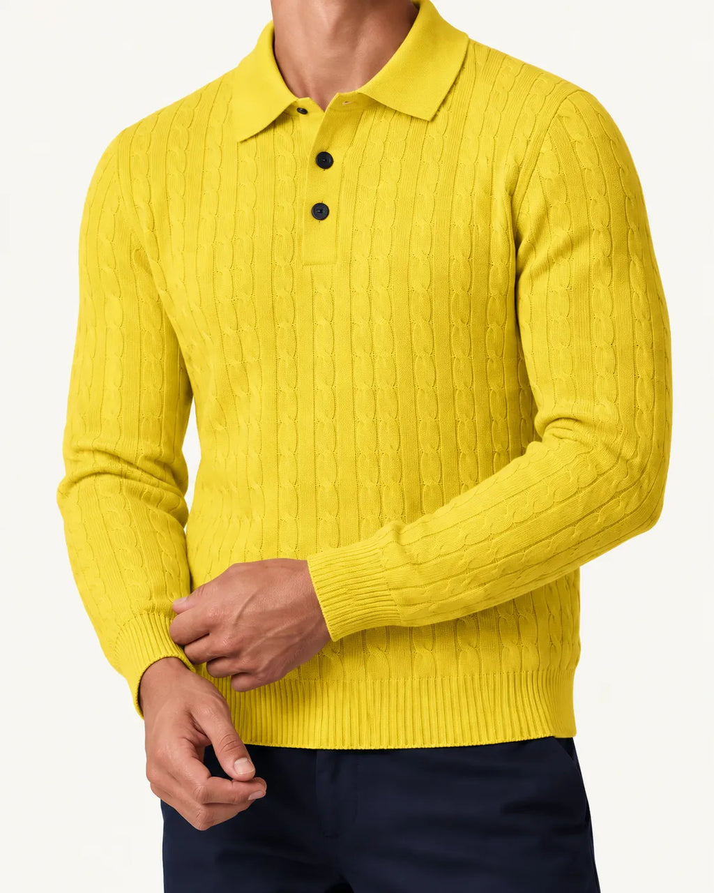 Amarillo | Jersey polo de ochos con botones – detalle