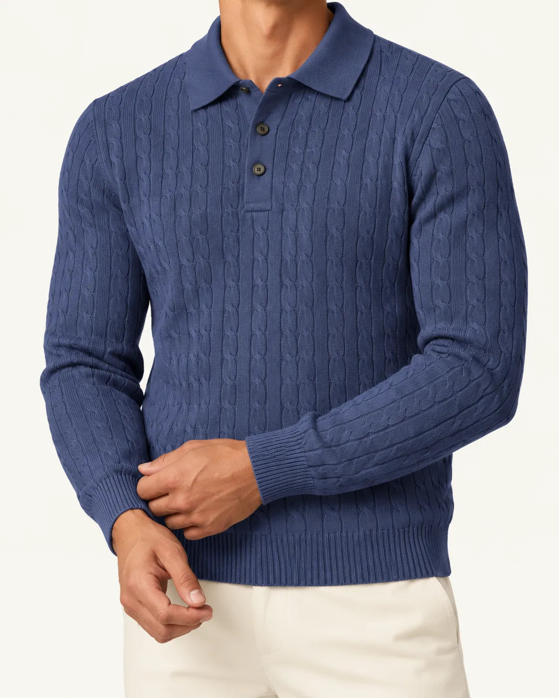 Azul marino | Jersey polo de ochos con botones – detalle