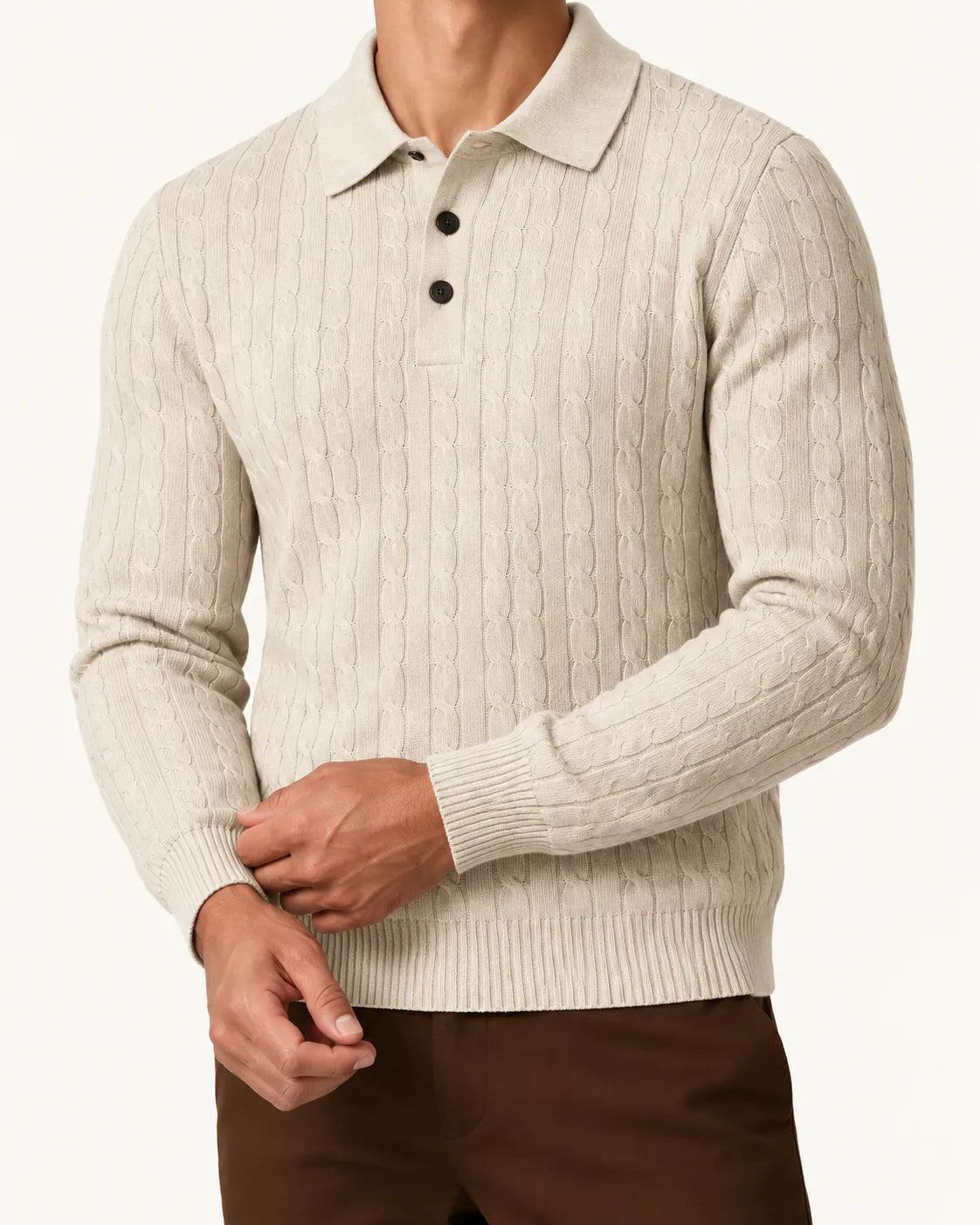 Beige | Jersey polo de ochos con botones – detalle