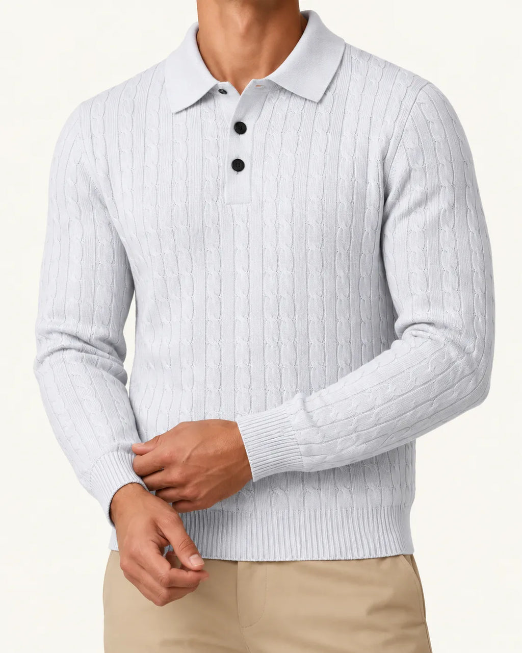 Gris claro | Jersey polo de ochos con botones – detalle