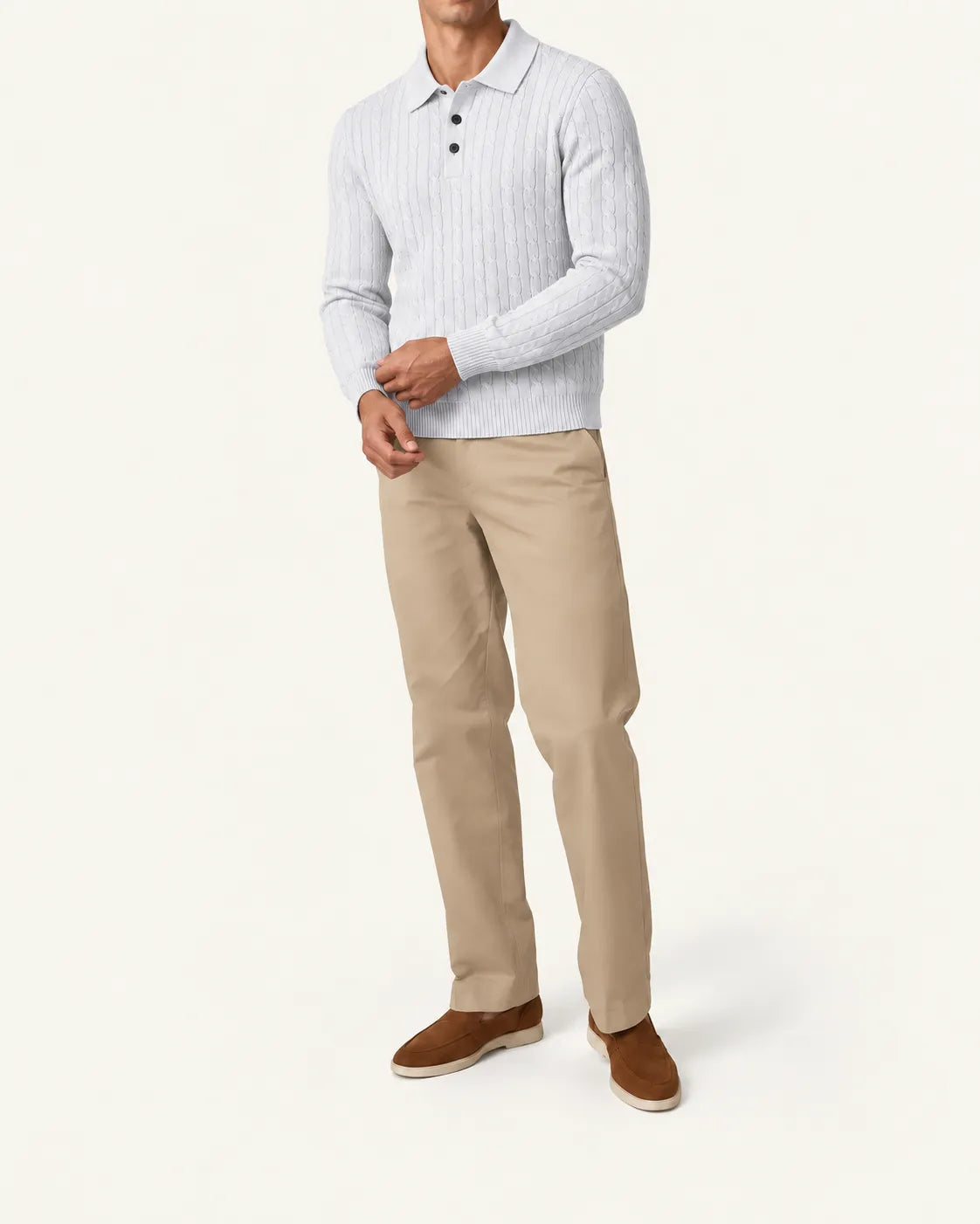 Gris claro | Jersey polo de ochos con botones – vista delantera