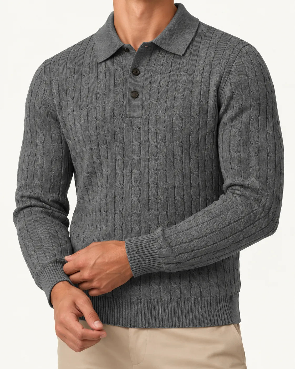 Gris oscuro | Jersey polo de ochos con botones – detalle