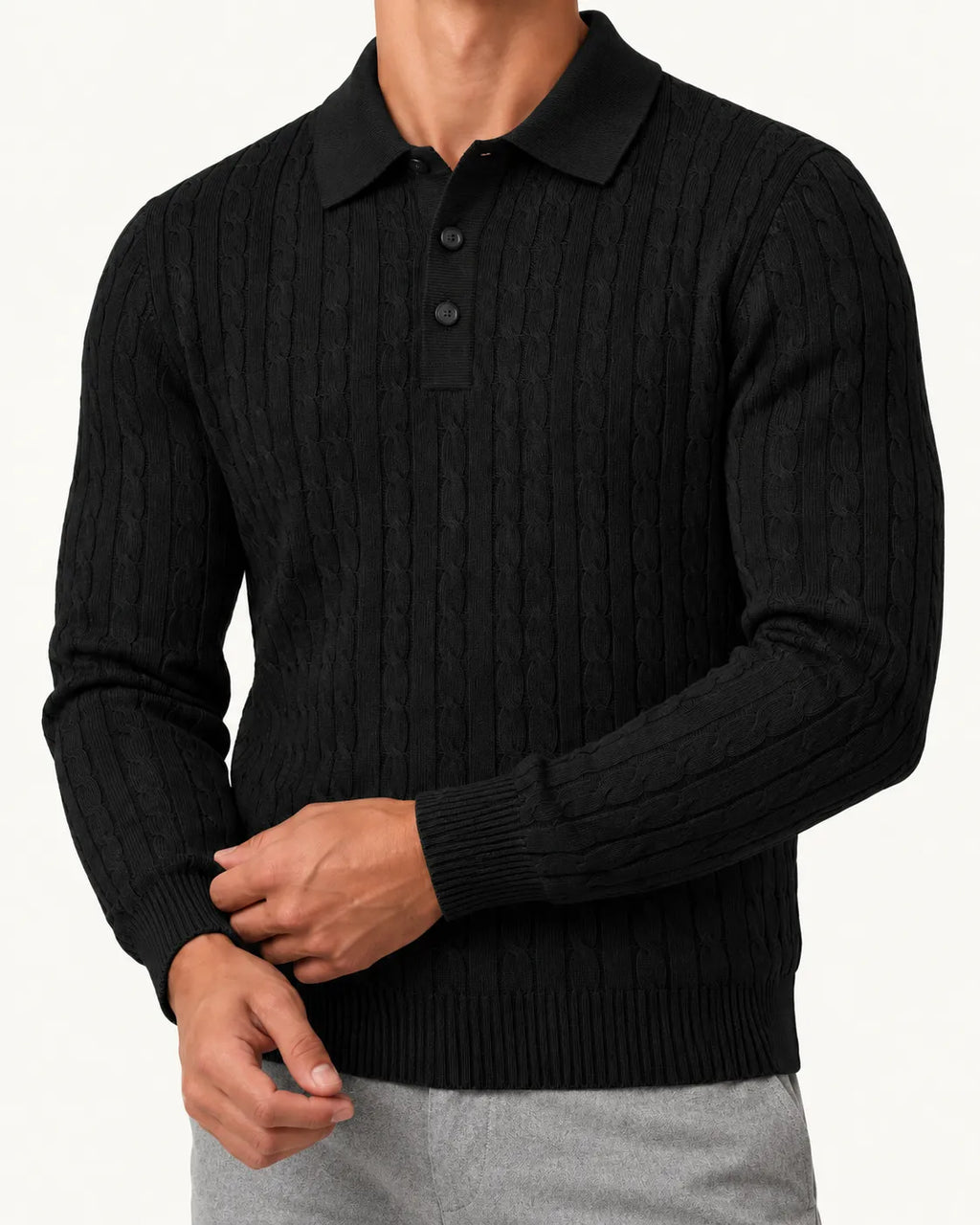 Negro | Jersey polo de ochos con botones – detalle
