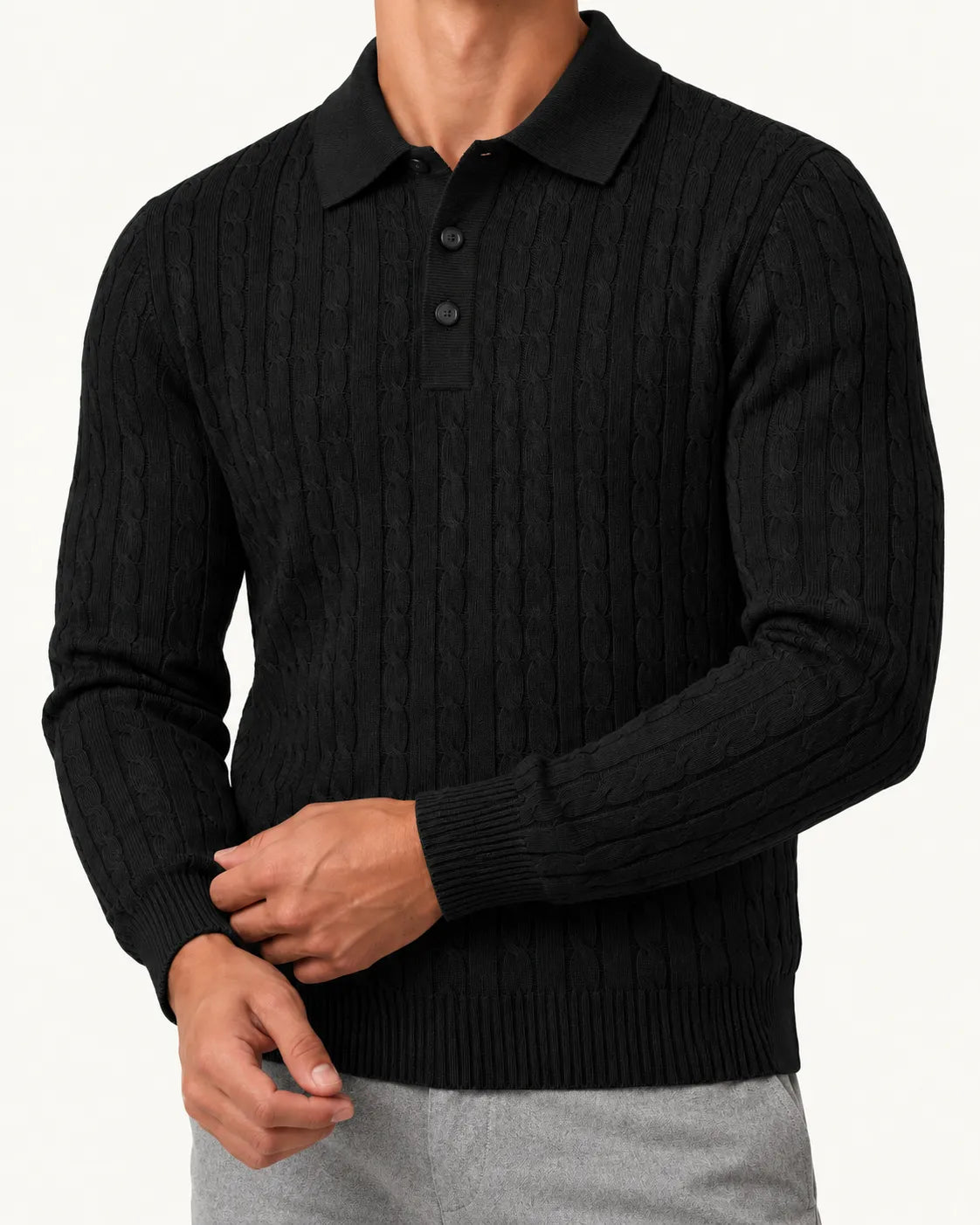 Negro | Jersey polo de ochos con botones – detalle