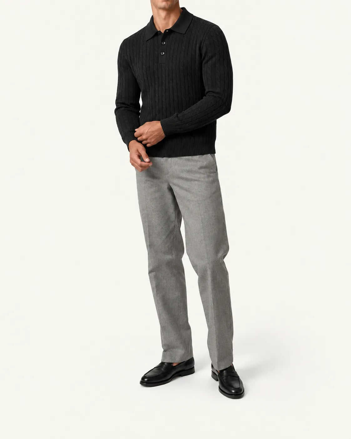 Negro | Jersey polo de ochos con botones – vista delantera