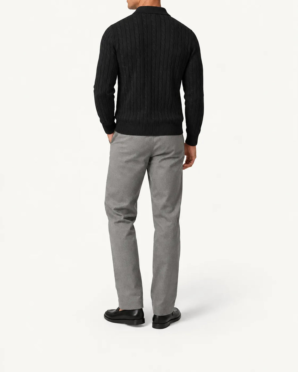 Negro | Jersey polo de ochos con botones – vista trasera