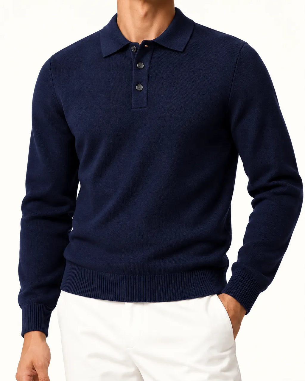 Azul marino | Jersey polo de punto con botones – detalle