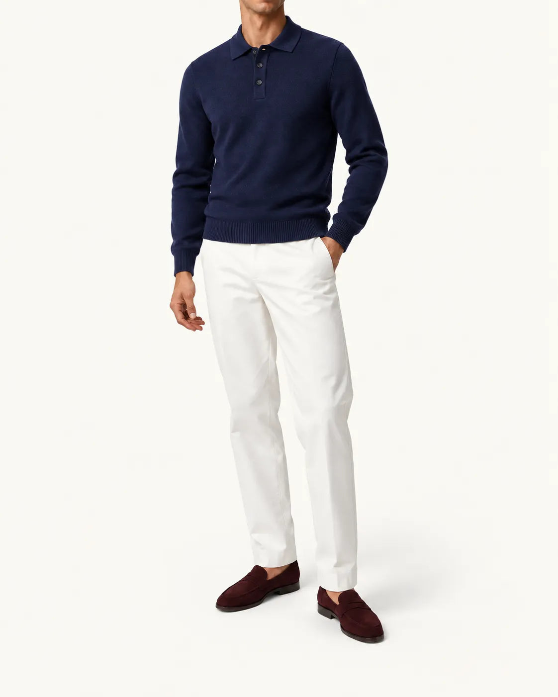 Azul marino | Jersey polo de punto con botones – vista delantera