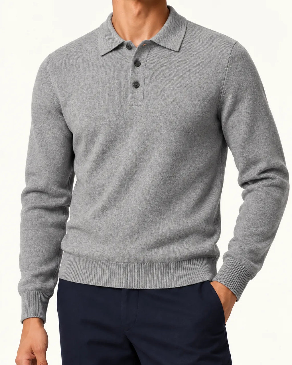 Gris | Jersey polo de punto con botones – detalle