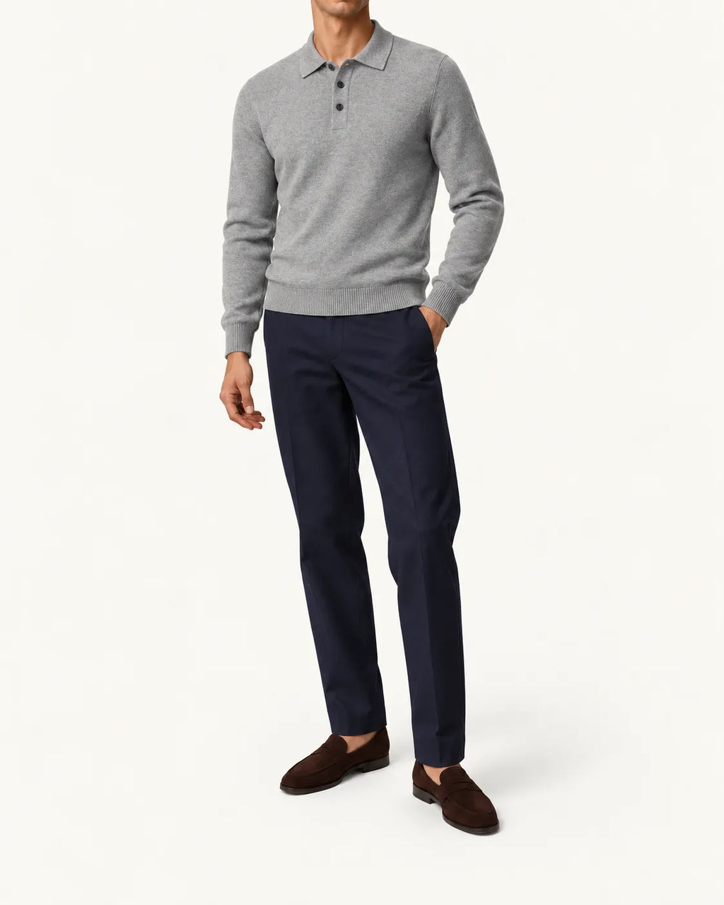 Gris | Jersey polo de punto con botones – vista delantera