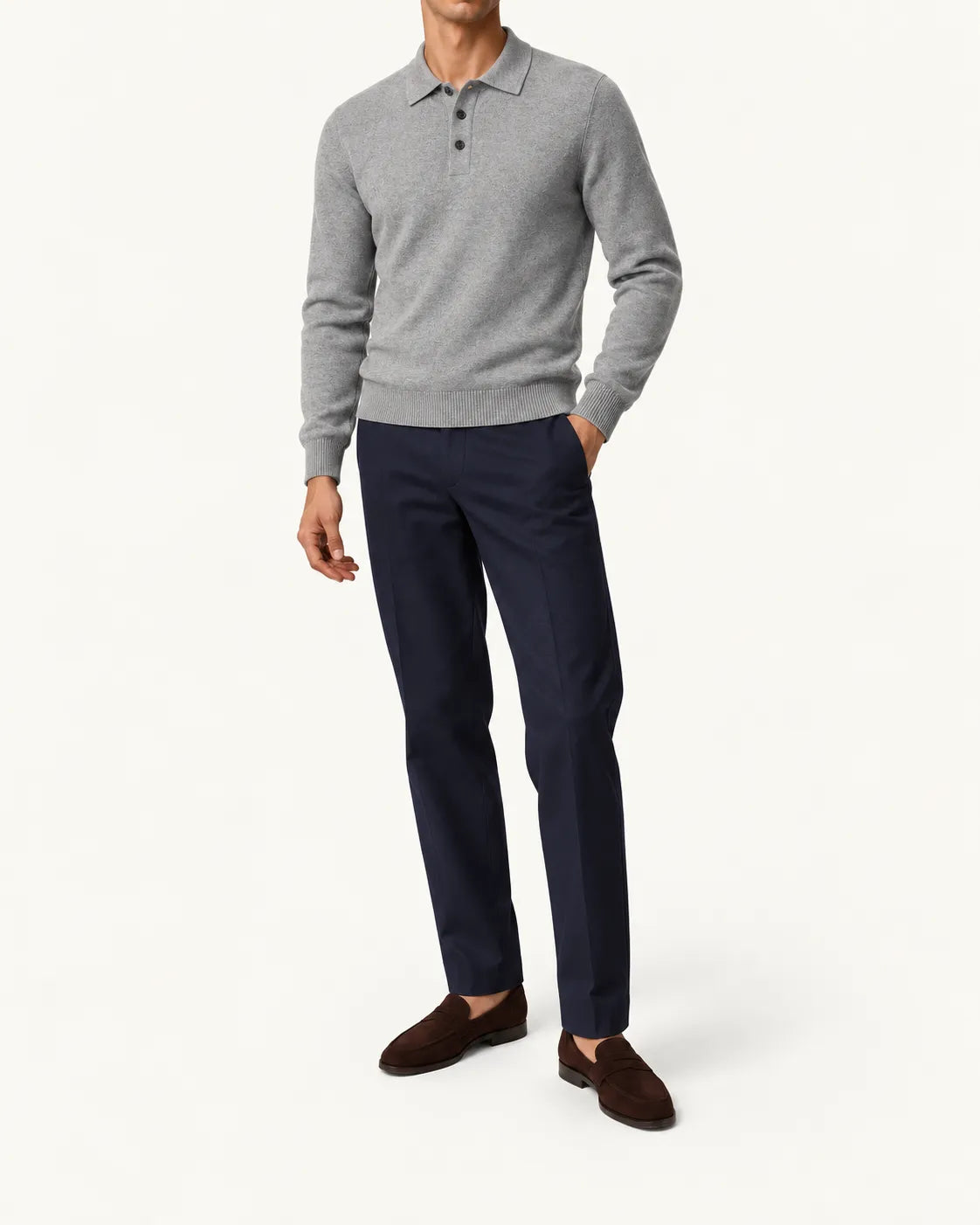 Gris | Jersey polo de punto con botones – vista delantera