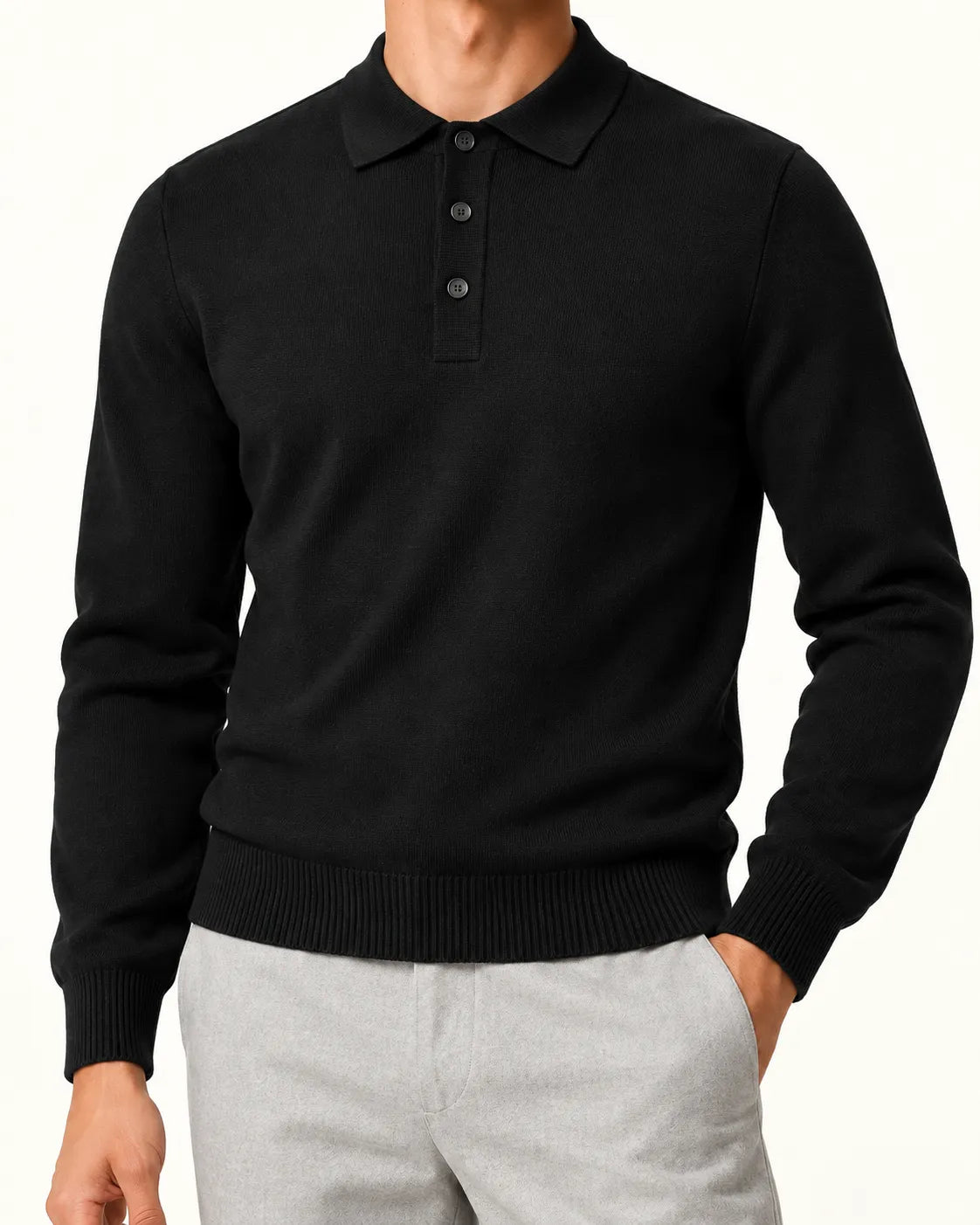 Negro | Jersey polo de punto con botones – detalle