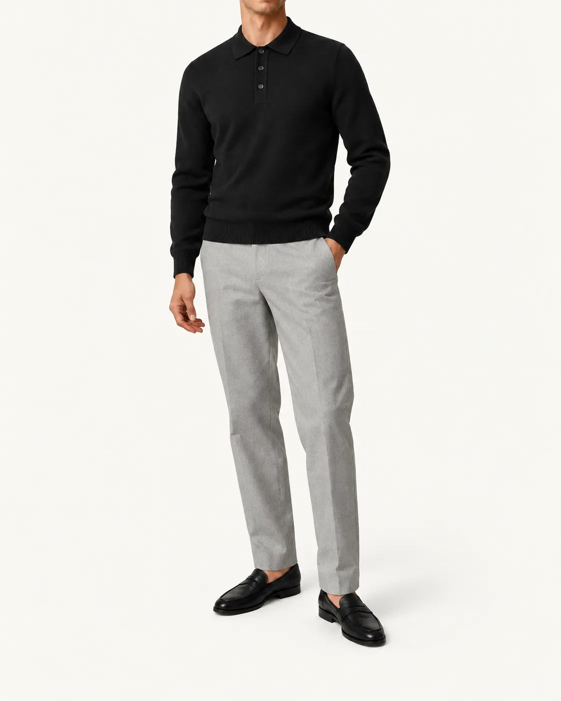 Negro | Jersey polo de punto con botones – vista delantera