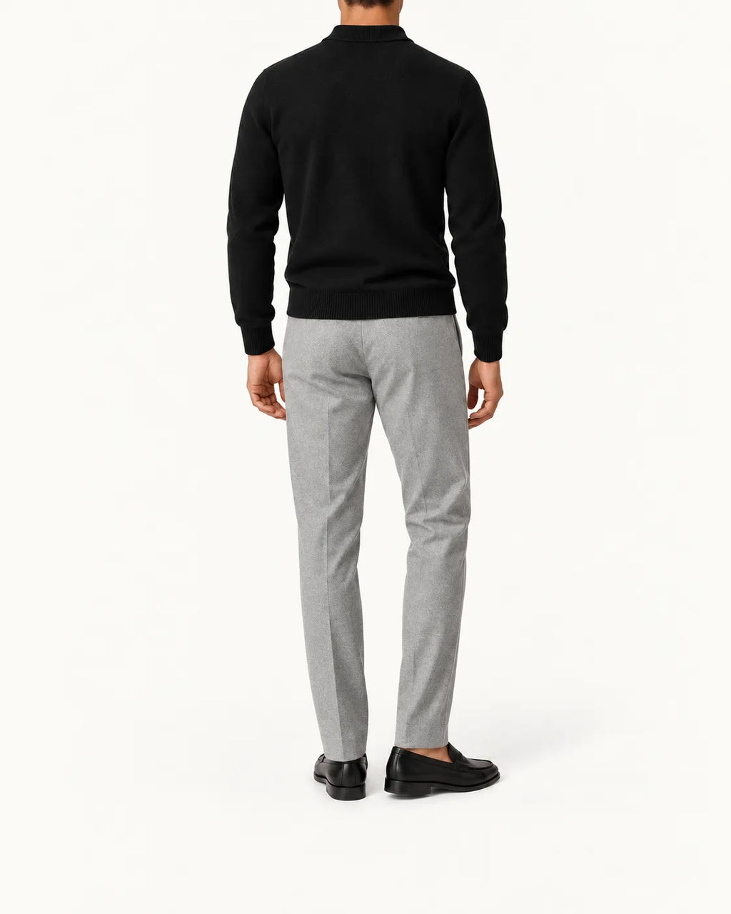 Negro | Jersey polo de punto con botones – vista trasera