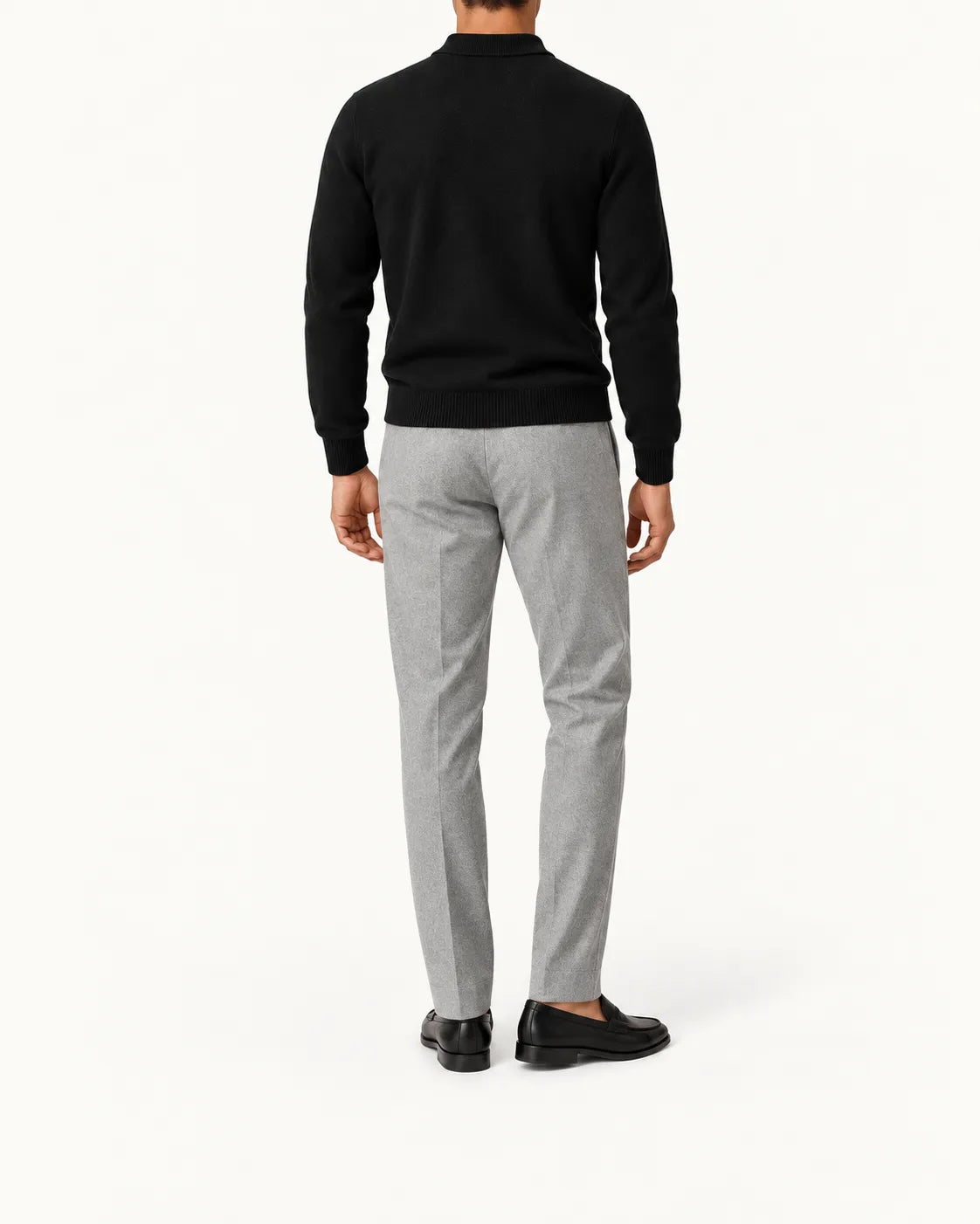 Negro | Jersey polo de punto con botones – vista trasera